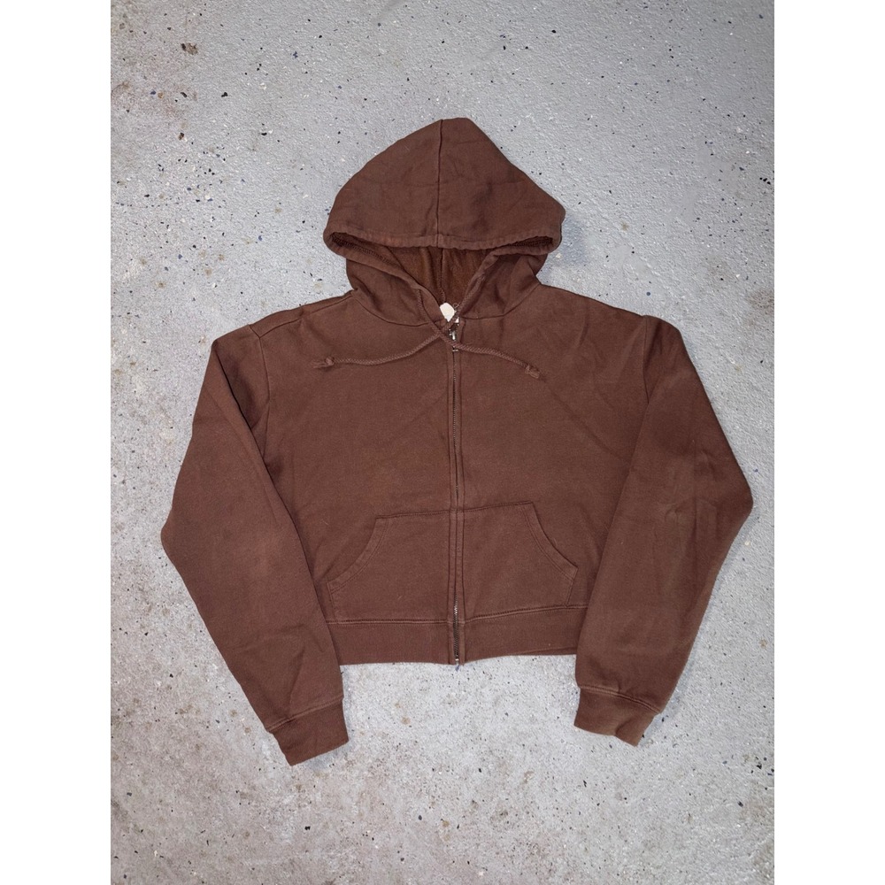 Full Tilt Essentials Brown Cropped Zip Up Hoodie Sweatshirt Medium